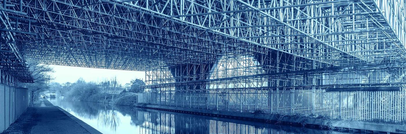 Scafom-rux VECTA aluminium beams forming a large-span access deck beneath the Gade Valley Viaduct