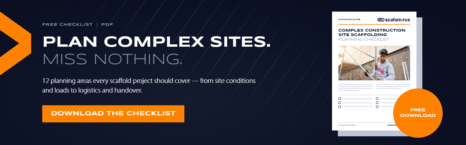 Free PDF checklist: 12 planning areas every scaffold project should cover - complex construction site scaffolding planning checklist